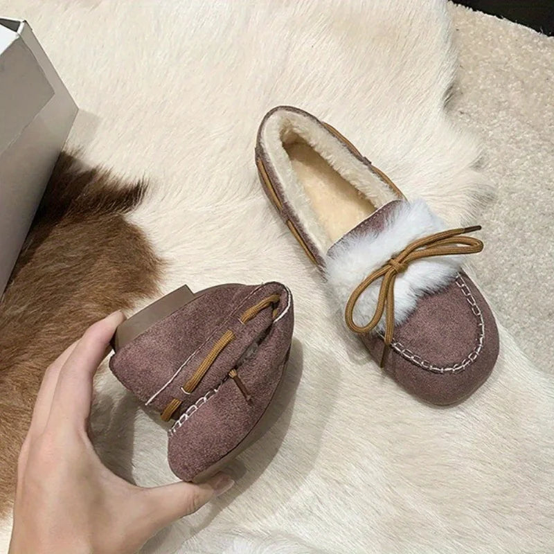 Women's Winter Plush Flat Loafers – Warm Flannel Casual Shoes Women's Flat Loafers Axl
