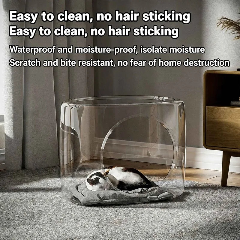 Transparent Space Capsule Cat Bed – Large Semi-Enclosed Nest Cat Bed Axl