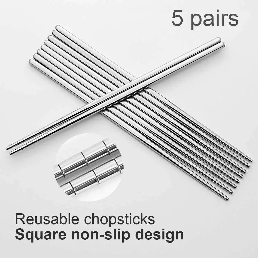 Stainless Steel Chopsticks Set – Non-Slip Reusable Cutlery Chopstick Cutlery Set Axl