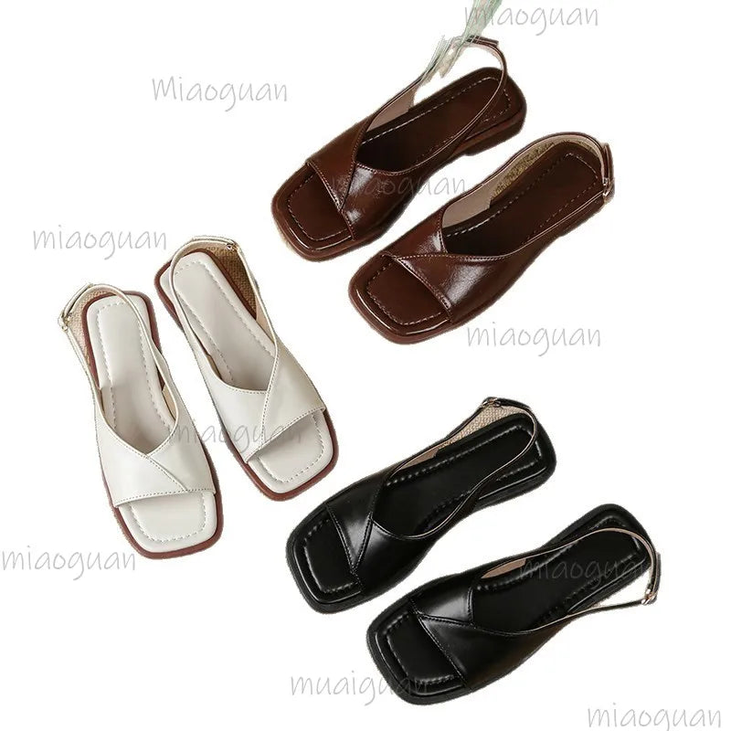 Women's French Style Low Heel Roman Sandals – Buckle Strap Women's Sandals Axl