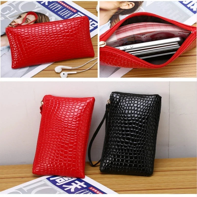Women's Crocodile Grain PU Zip Coin Purse – Korean Style Zip Coin Purse Axl