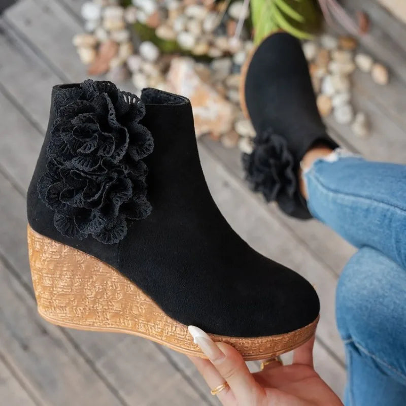 Women's Wedge Heel Ankle Boots – Faux Suede Zip Winter Boots Wedge Ankle Boots Axl 37 002-black