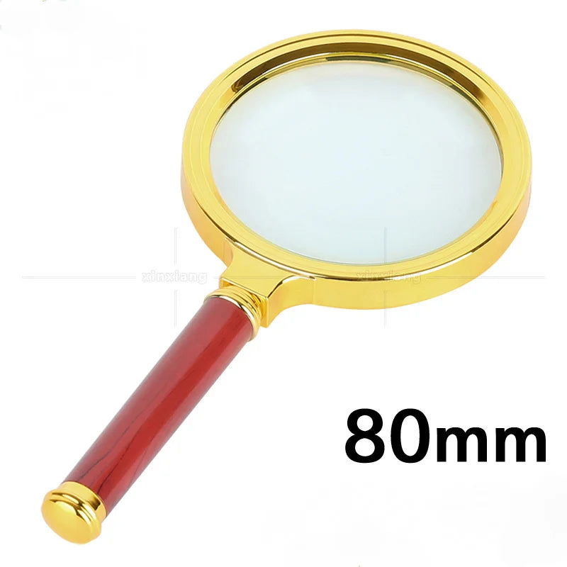 7X Handheld Magnifying Glass – Gold & Mahogany-Style Handle Handheld Magnifier Axl Detachable 80mm