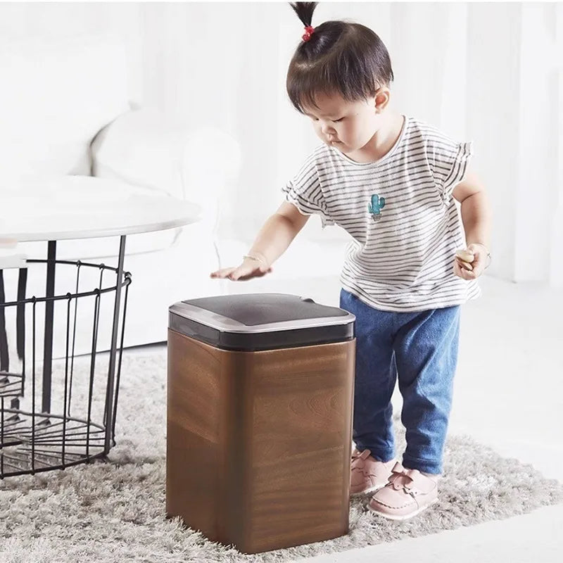 Automatic Sensor Wooden Trash Can – Smart 14L Bin with Lid Sensor Trash Can Axl