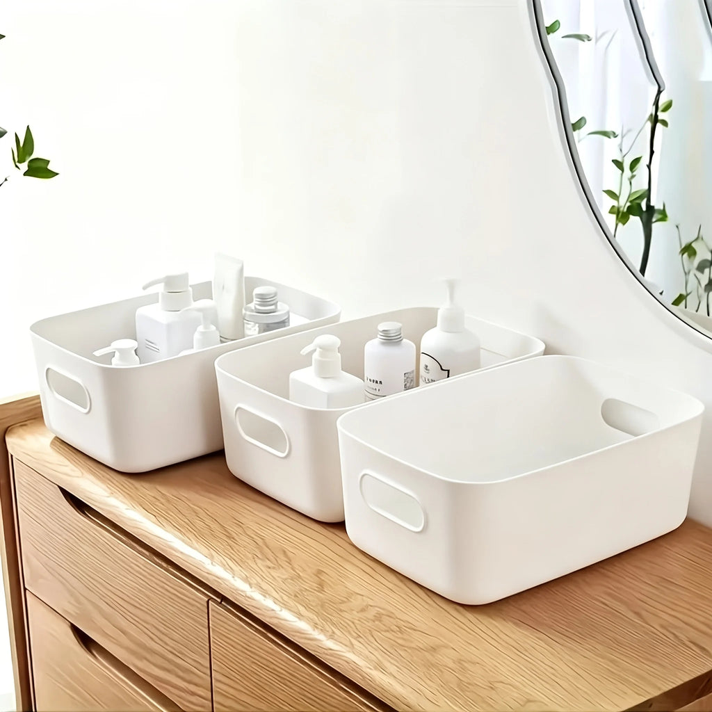 3-Pack Stackable Plastic Storage Baskets – Desktop Organizer Storage Basket Set Axl