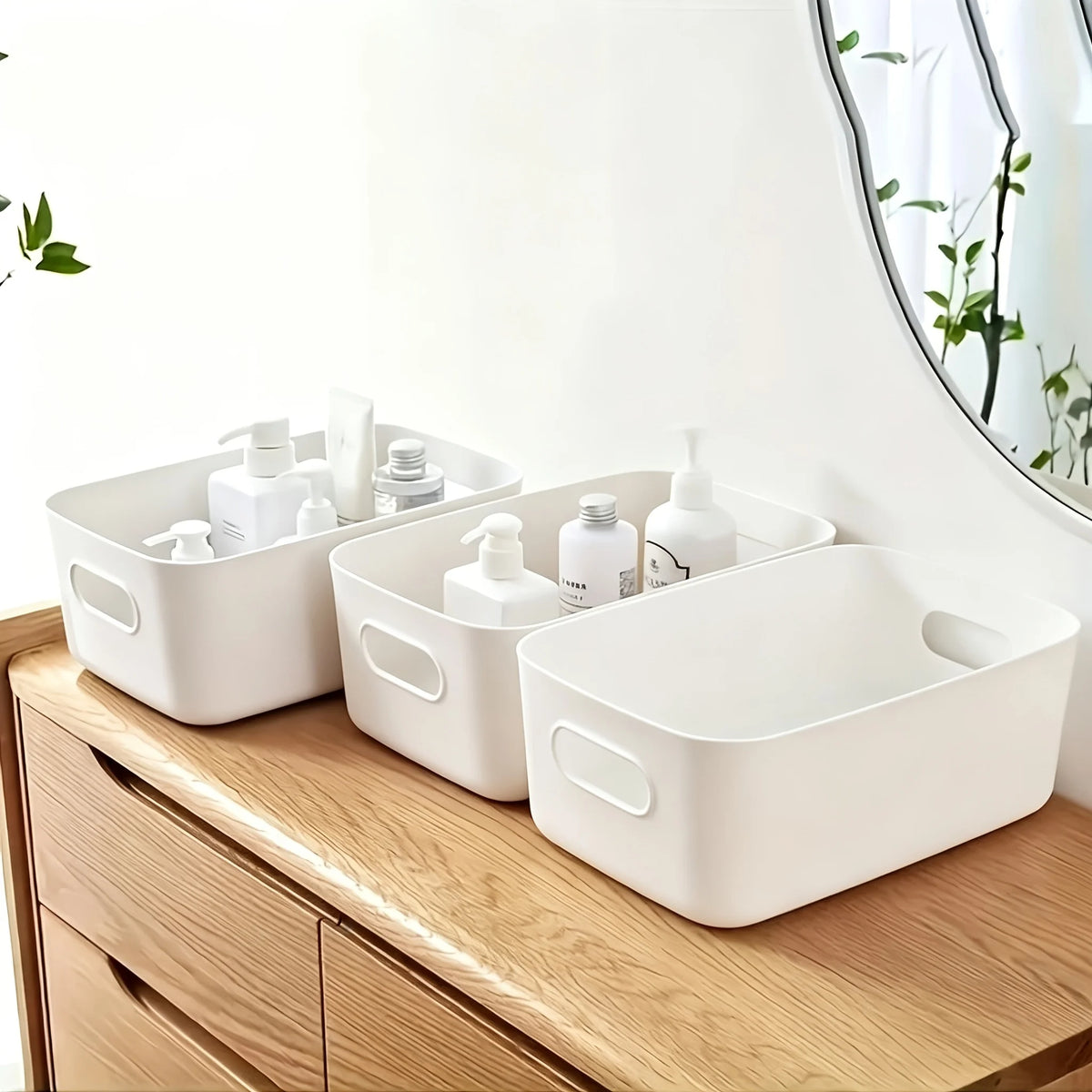 3-Pack Stackable Plastic Storage Baskets – Desktop Organizer Storage Basket Set Axl