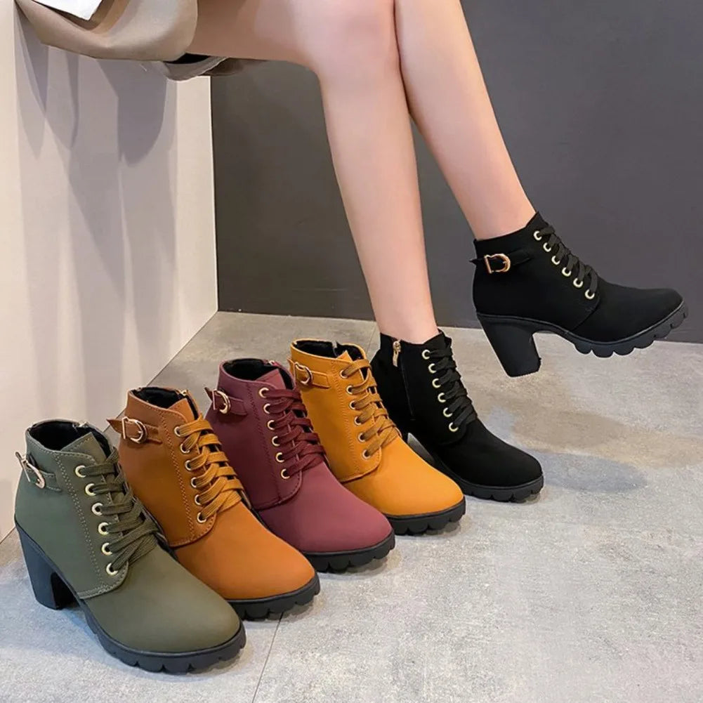 VKJF Women's Lace-Up Ankle Boots – Square Heel, Round Toe Women's Ankle Boots Axl