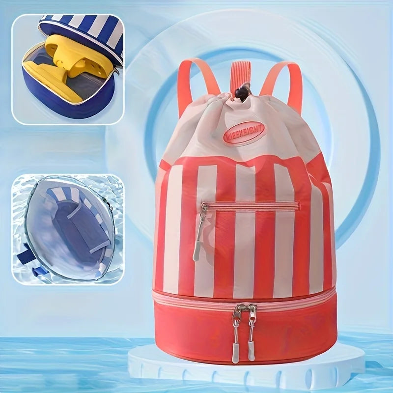 Striped Dry-Wet Separation Backpack – 10L Beach & Pool Bag Beach Pool Backpack Axl Pink Color 1pc
