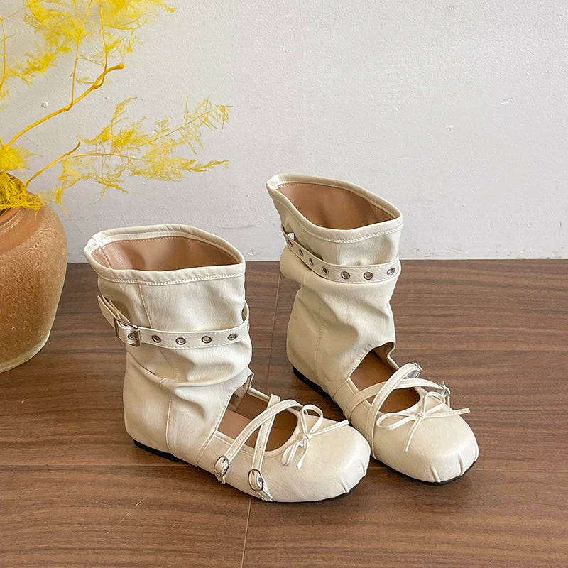 Women's Vintage Hollow Wedge Sandal Boots – Slip-On Western Wedge Sandal Boots Axl Beige 37