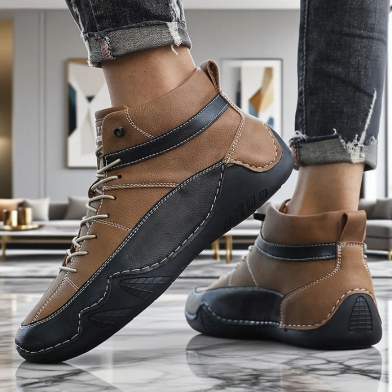 Men's Two-Tone High Top Leather Casual Sneakers | Color Block Men's Casual Sneakers Axl