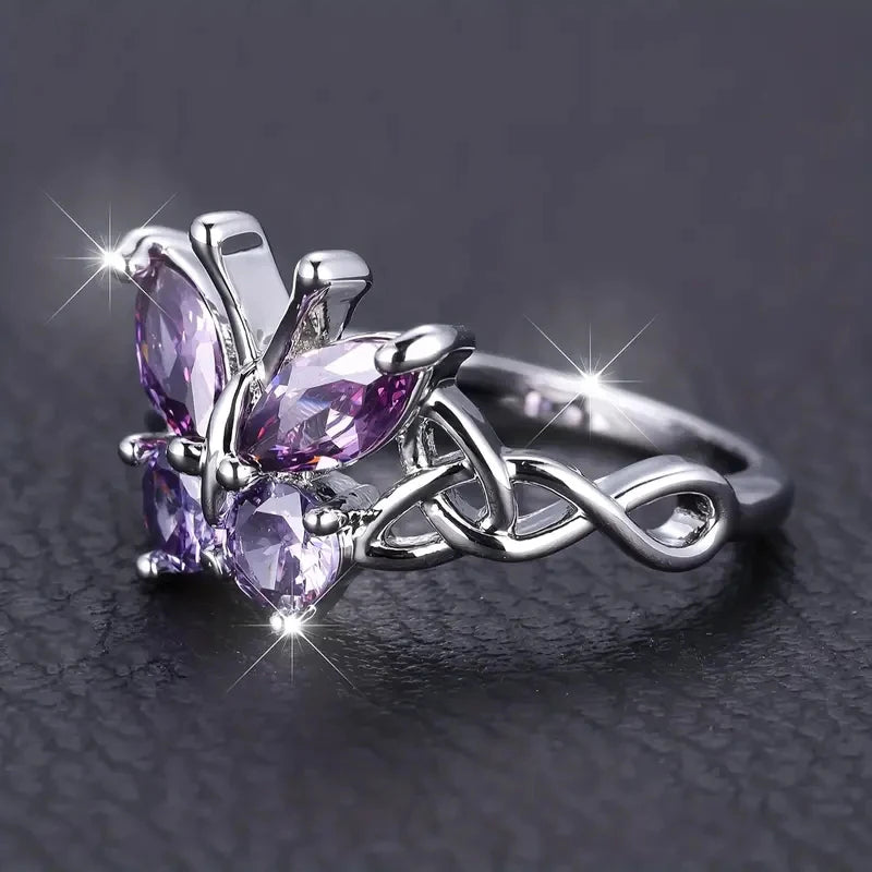 Huitan Butterfly Ring – Purple Cubic Zirconia Cocktail Ring Cocktail Ring Axl