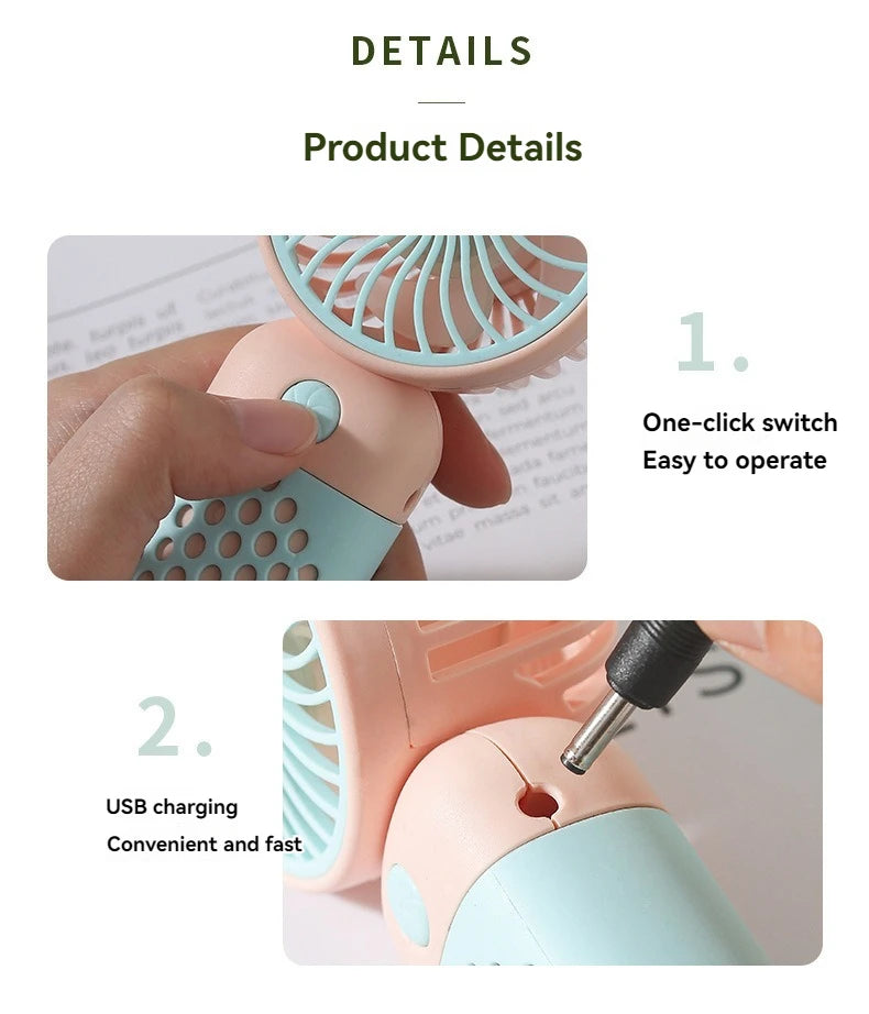 Portable Mini USB Handheld Fan – Cute Cartoon Rechargeable Mini Handheld Fan Axl