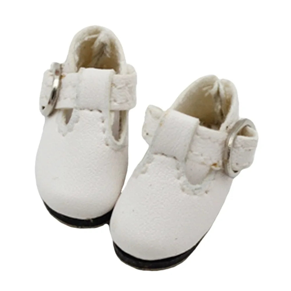 BJD Doll PU Leather T-Bar Sandals | 1/6 Scale Mini Shoes Doll Shoe Accessory Axl White