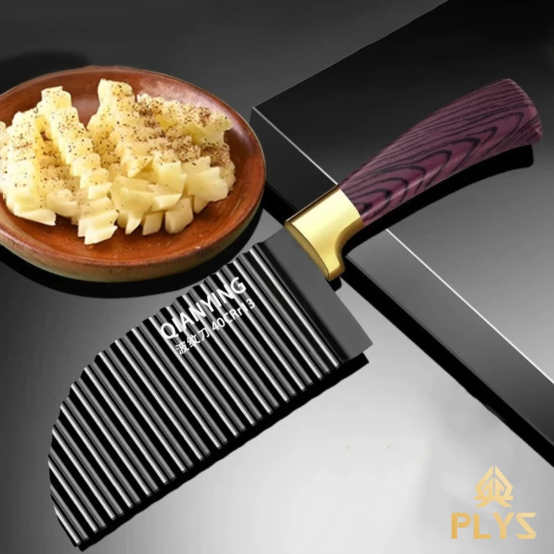 PLYS Wavy Blade Vegetable Knife – Stainless Steel Crinkle Cutter Crinkle Cut Knife Axl