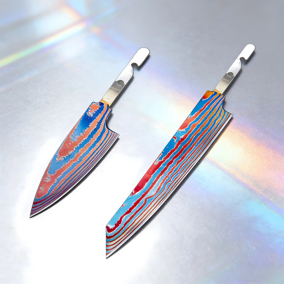 Titanium Damascus Blank Knife Blades – DIY Hand Forged Set Blank Knife Blades Axl