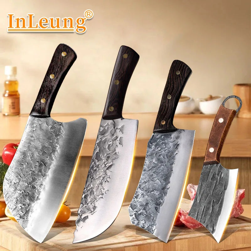 InLeung Forged Stainless Steel Kitchen Cleaver – Wooden Handle Kitchen Cleaver Knife Axl