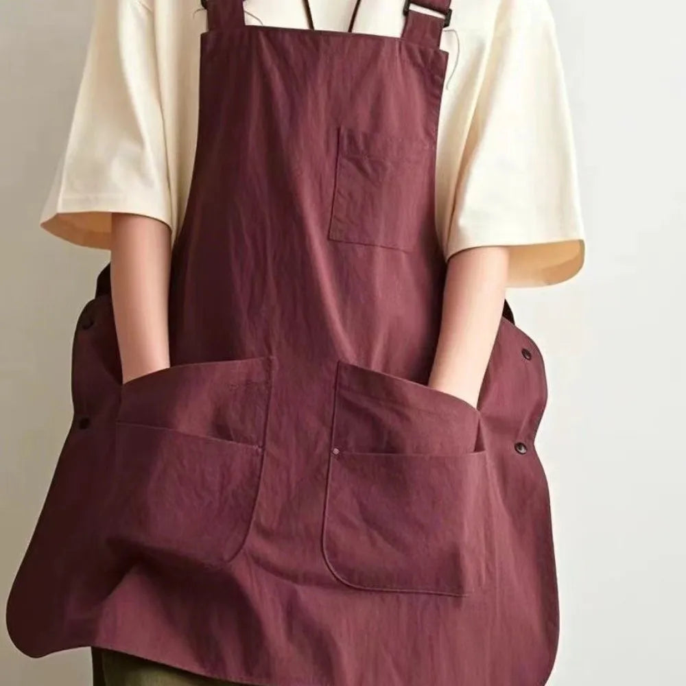 Unisex Cotton Waist Apron – Waterproof Double-Sided Workwear Kitchen Waist Apron Axl Wine Red