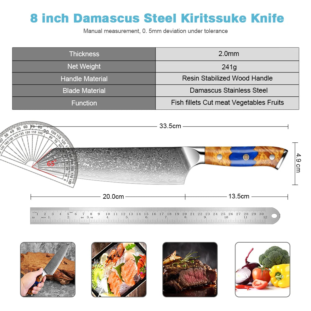 8" VG10 Damascus Steel Kiritsuke Chef Knife – XITUO Damascus Chef Knife Axl