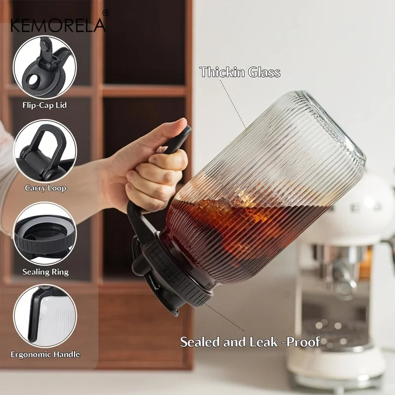 KEMORELA Glass Mason Jar Pitcher Set of 2 – Pour Spout Lid Glass Pitcher Set Axl
