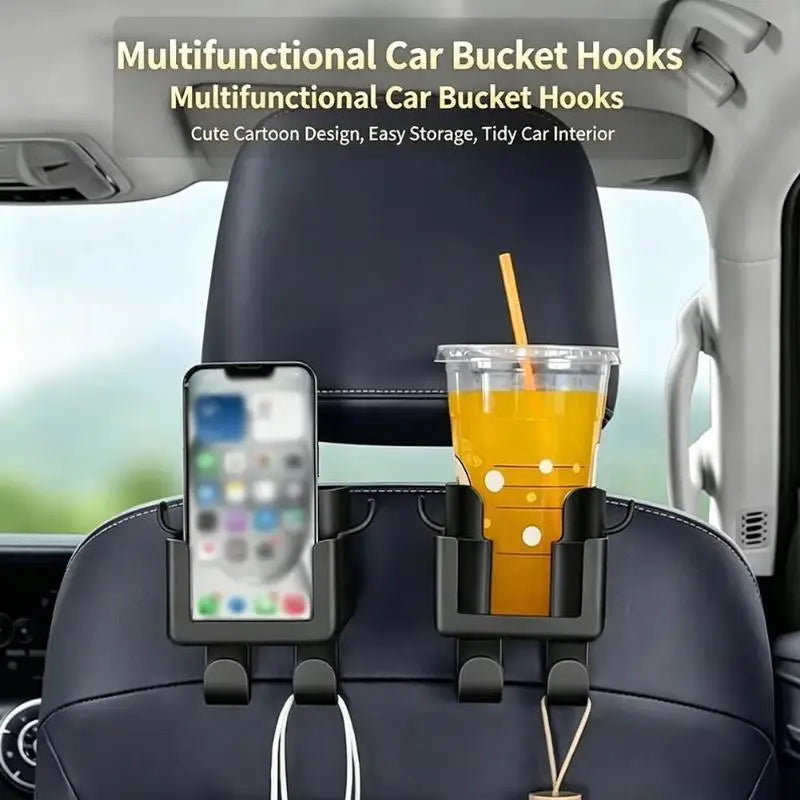 Car Headrest Cup Holder, Phone Mount & Rear Hook Rack Car Seat Organizer Axl