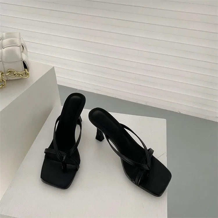 Women's Square Toe Slim Heel Summer Sandals – Clip Toe Slippers Women's Sandals Axl