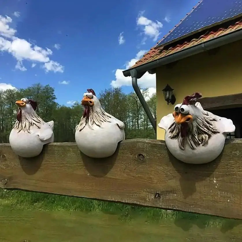 Funny Chicken Fence Decoration – Resin Rooster Garden Ornament Garden Sculpture Axl