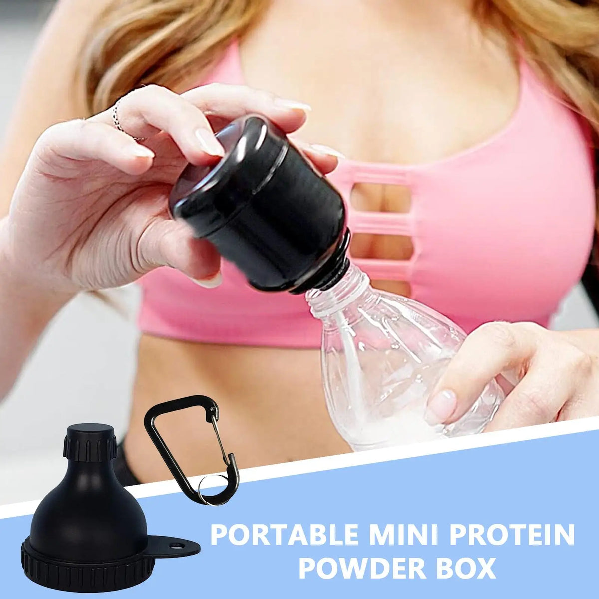 Mini Portable Protein Powder Funnel Container with Carabiner Supplement Storage Container Axl
