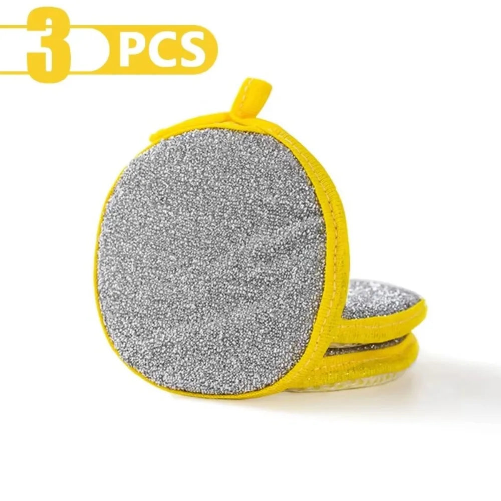 Double-Sided Dishwashing Sponge Scouring Pads | 3/5/10 Pack Kitchen Sponge Pad Axl yellow 3pcs
