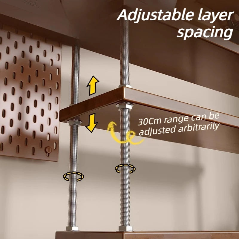 Solid Wood 3-Tier Adjustable Cup & Storage Rack Organizer Wood Storage Rack Axl