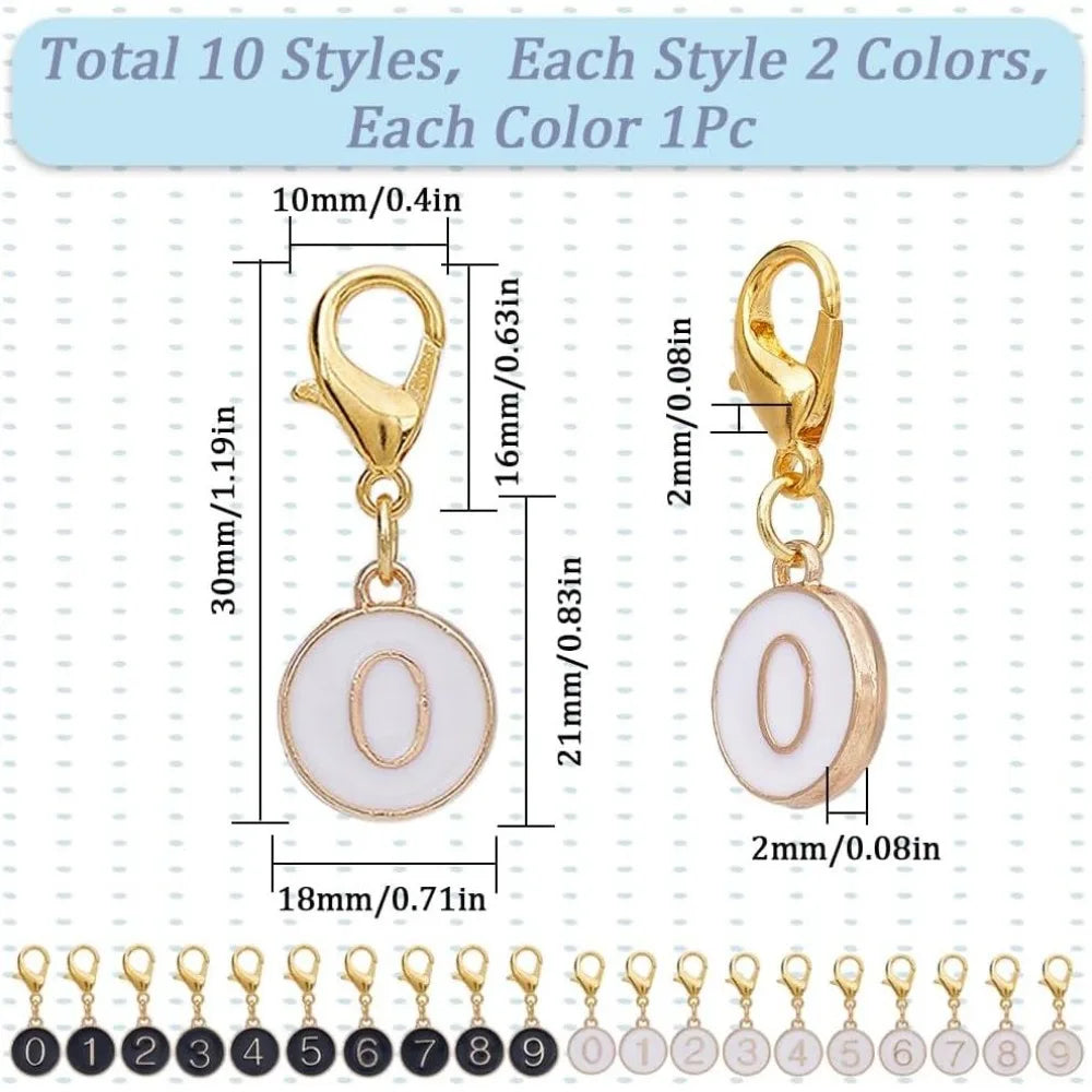 20 Enamel Number Stitch Markers Lobster Clasp Crochet Clips 0–9 Crochet Stitch Markers Axl