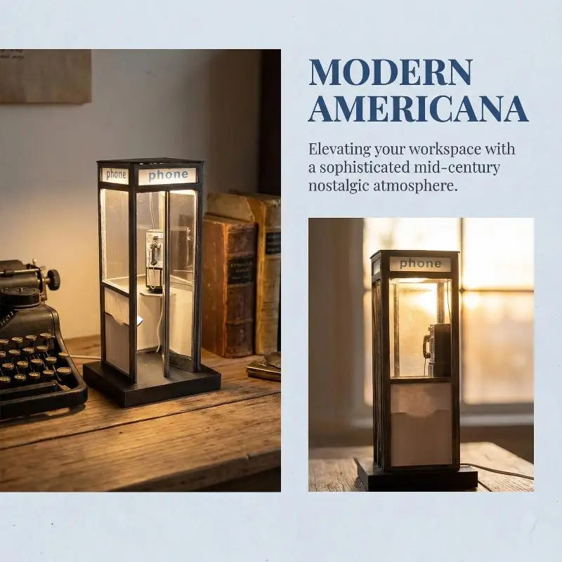 Retro British Phone Booth Lamp – Vintage LED Night Table Light Decorative Table Lamp Axl