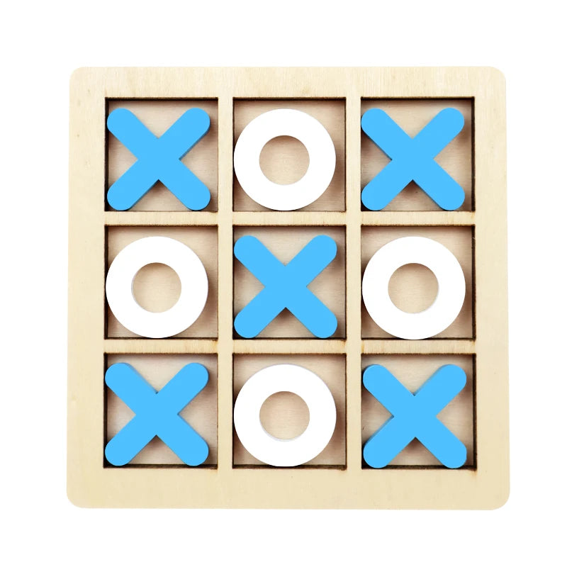 Wooden Tic-Tac-Toe Puzzle Game – Classic Family Strategy Toy Wooden Board Game Axl 18x18cm-Blue-1pc