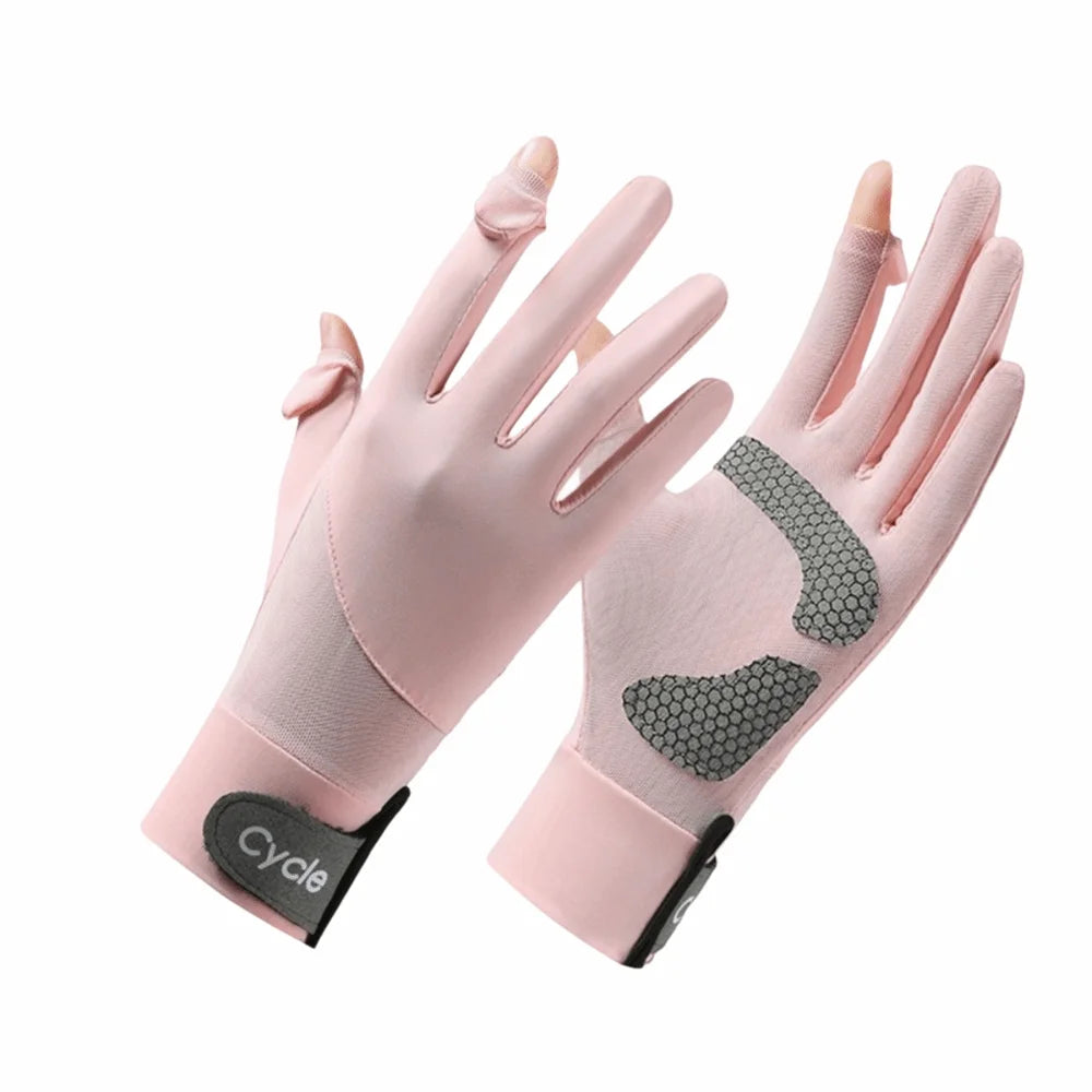 UV Sun Protection Gloves – Non-Slip Ice Silk Riding & Driving Sun Protection Gloves Axl Pink-Women-s