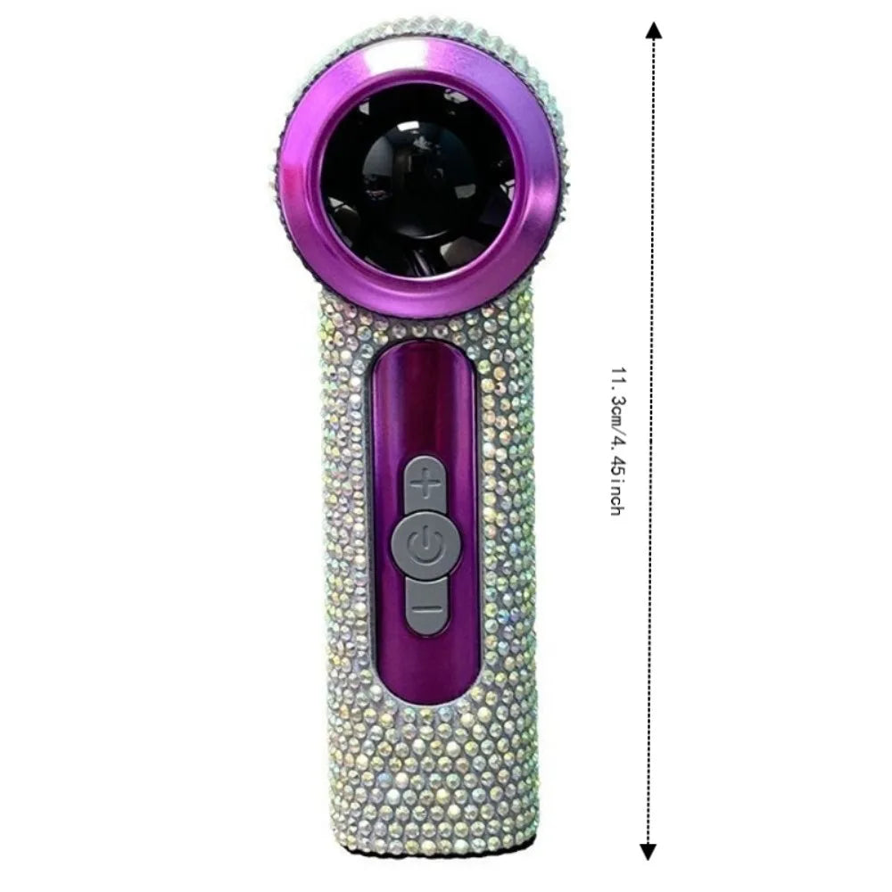 Rhinestone Handheld Fan USB Rechargeable – Digital Display Portable Handheld Fan Axl