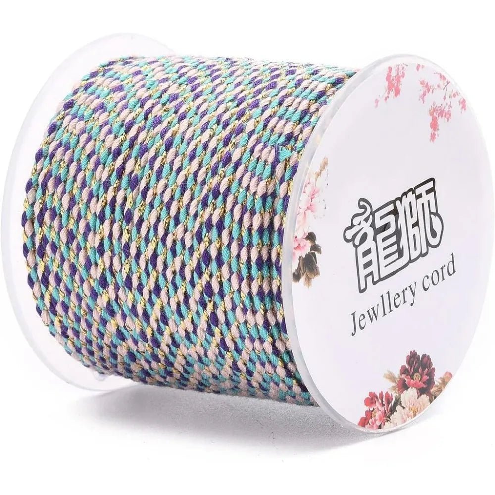 21.8 Yards 1.5mm 4-Ply Polycotton Macrame Cord with Gold Wire Macrame Craft Cord Axl