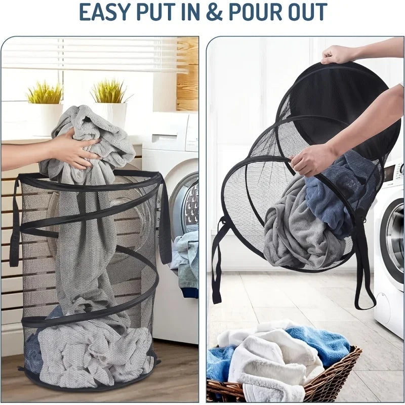 Large Foldable Mesh Laundry Basket with Handle – Black Foldable Laundry Basket Axl