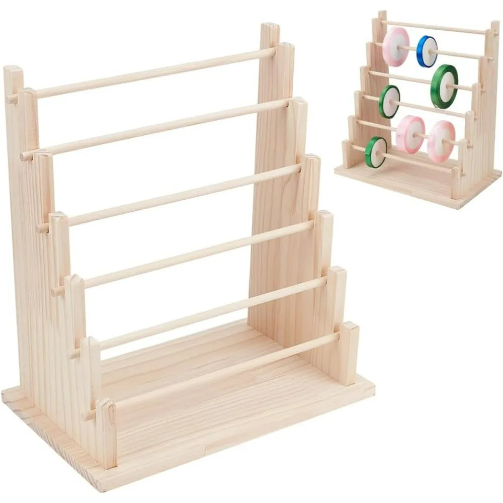 6-Tier Wooden Ribbon Organizer Rack – Sewing Storage Shelf Ribbon Storage Rack Axl