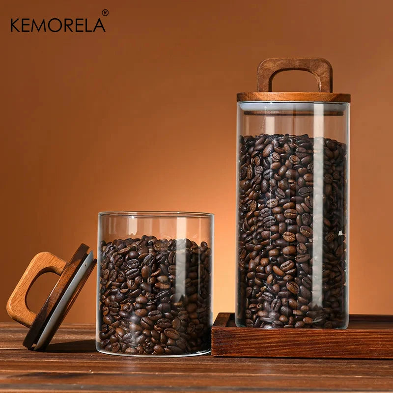 Glass Jar with Wood Lid – Airtight Canister for Coffee & Tea Glass Storage Canister Axl