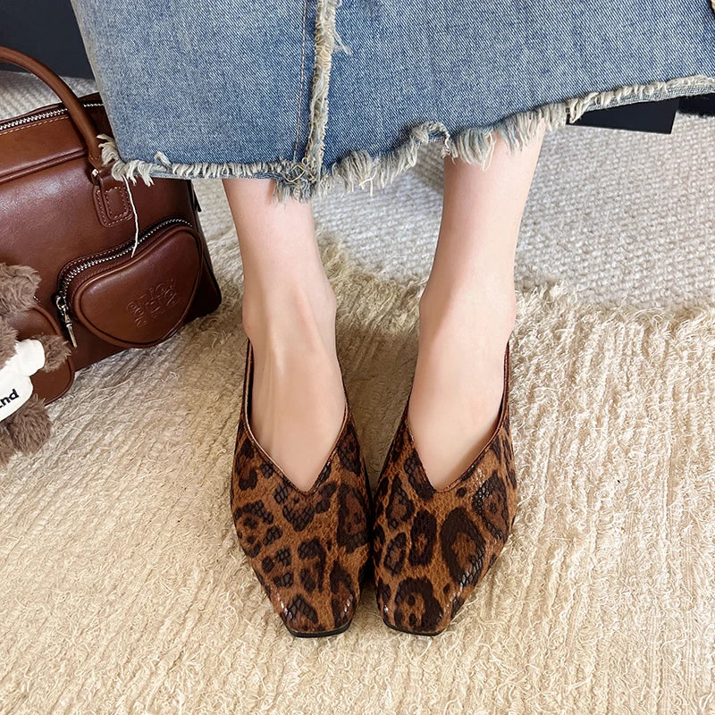 Women's Snake Print Square Toe Ballet Flats | Slip-On Loafers Ballet Flats Axl