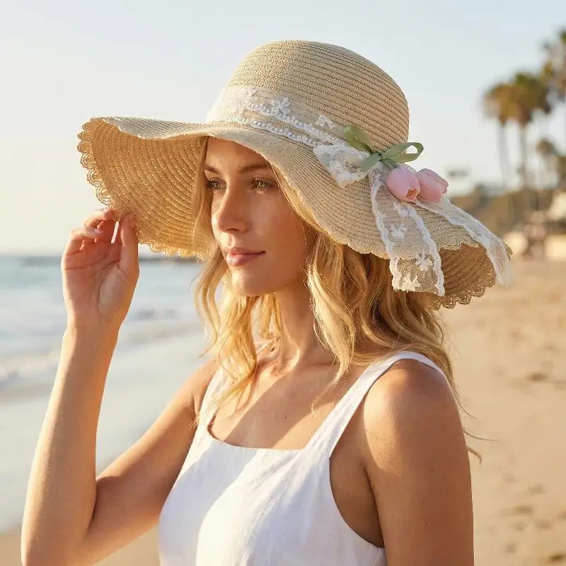 Foldable Wide Brim Straw Sun Hat – UV Protection Beach Cap Straw Sun Hat Axl