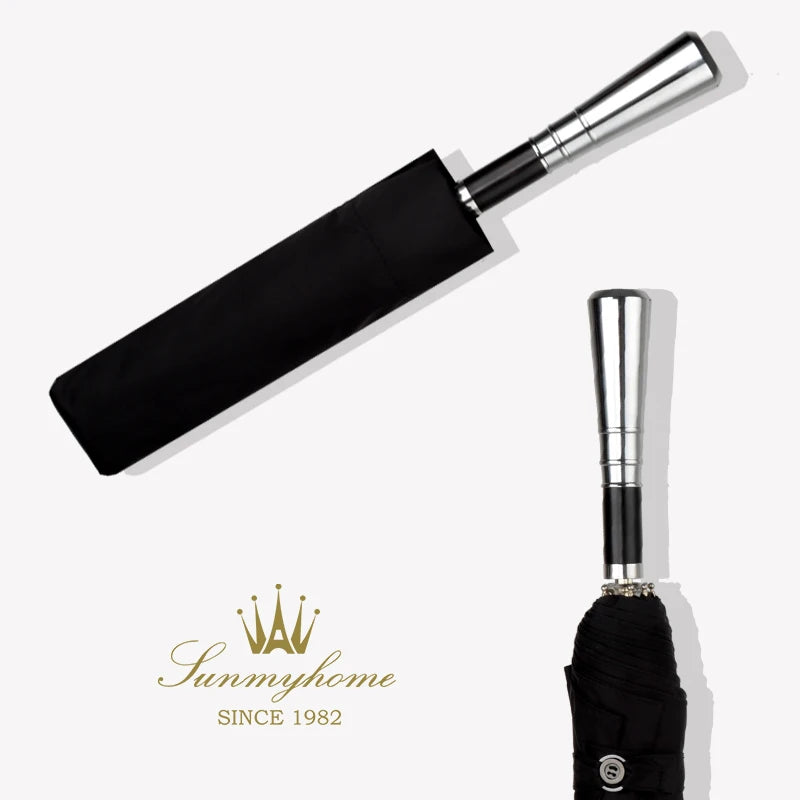 Luxury Windproof Folding Umbrella – Silver Handle Business Parasol Folding Umbrella Axl