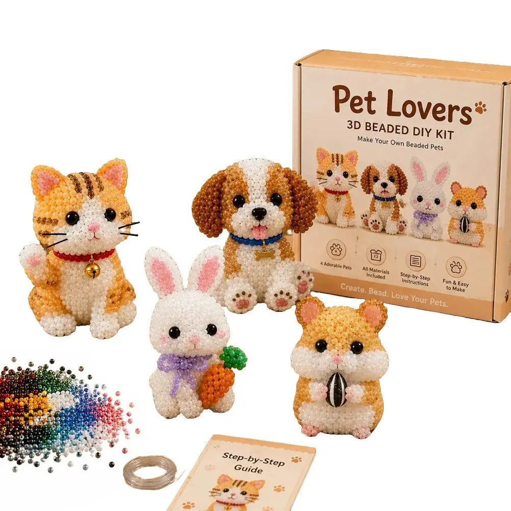 3D Bead Art Animal DIY Kit – 4-Piece Beadwork Craft Set Bead Craft Kit Axl C