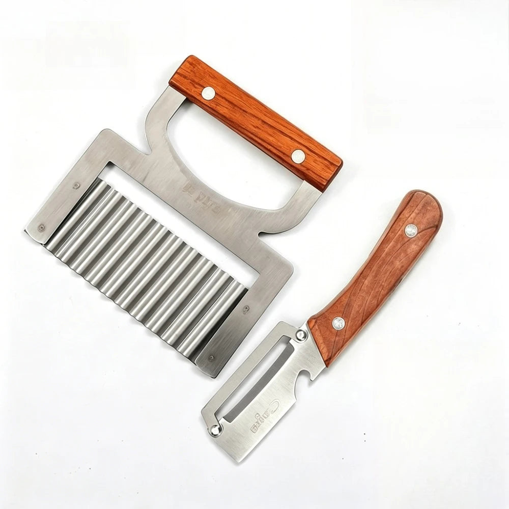 Wooden Handle Peeler & Wavy Cutter Set – Stainless Steel Kitchen Peeler Set Axl 2PCS