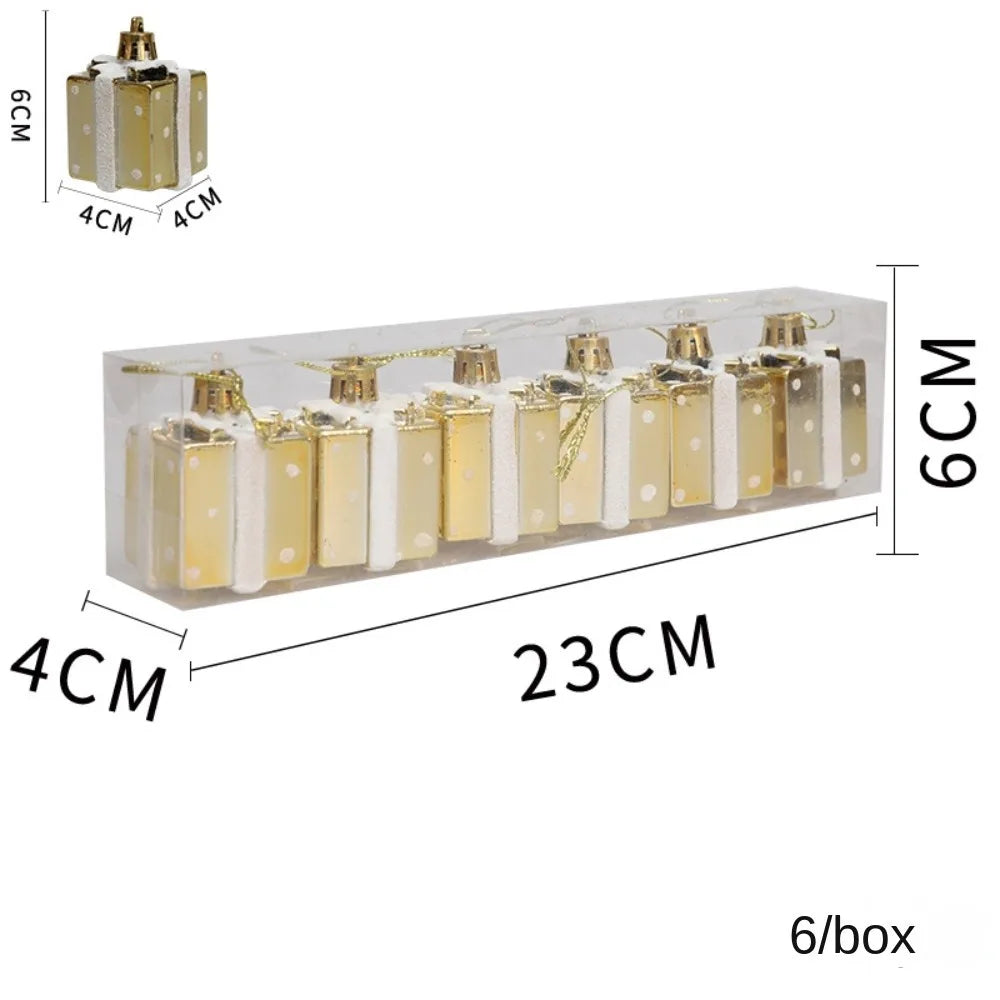 Painted Plastic Christmas Gift Box Tree Ornaments Pendants Christmas Tree Ornaments Axl Gold-4cm