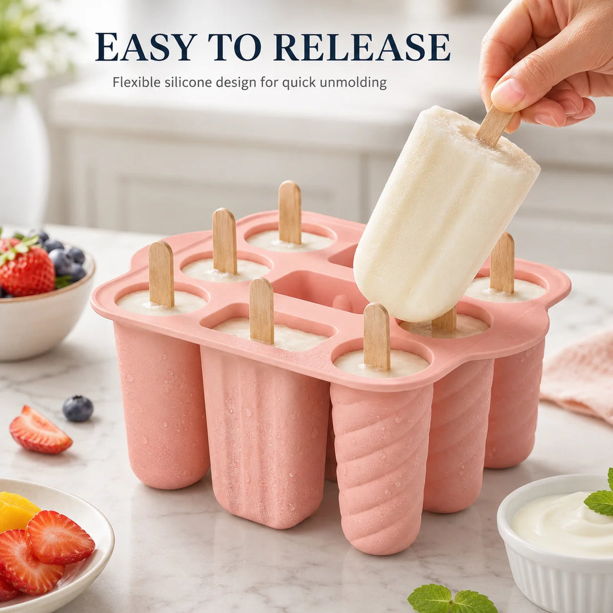 Silicone Popsicle Mold 9/10 Cavity + 50 Wooden Sticks | Ice Pop Popsicle Mold Set Axl