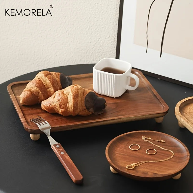 KEMORELA Solid Wood Serving Tray – Vintage Pedestal Stand Wooden Serving Tray Axl