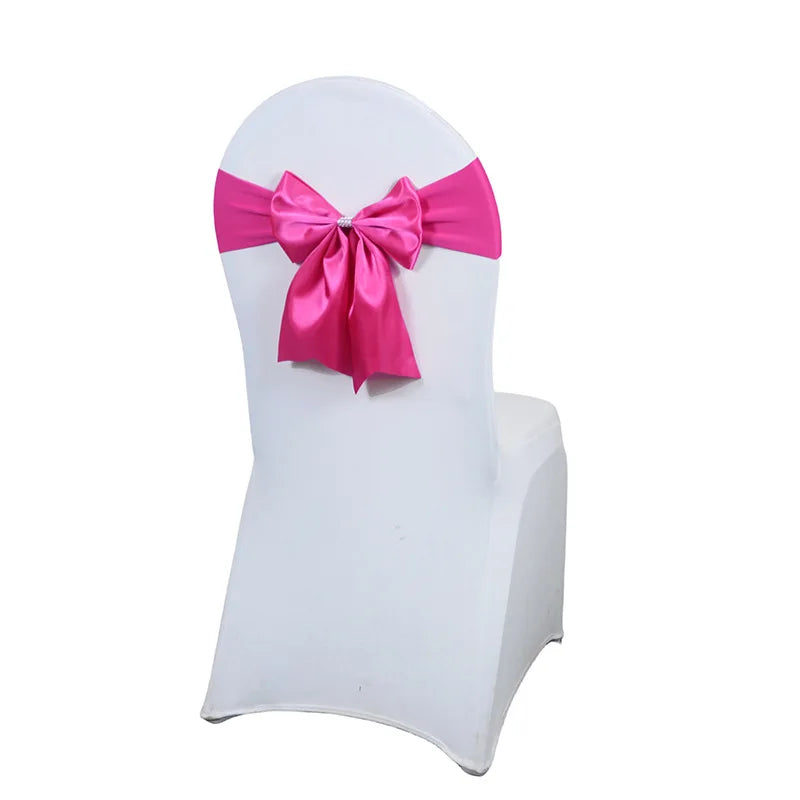 Satin Chair Bow Sash with Rhinestone – Wedding & Party Décor Chair Bow Sash Axl K