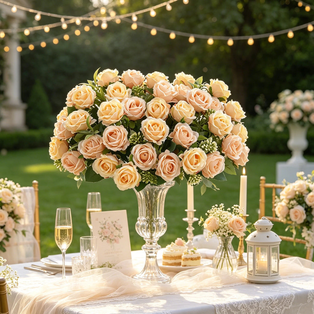 Silk Rose Artificial Flowers Bouquet – Wedding & Home Decor Artificial Silk Flowers Axl