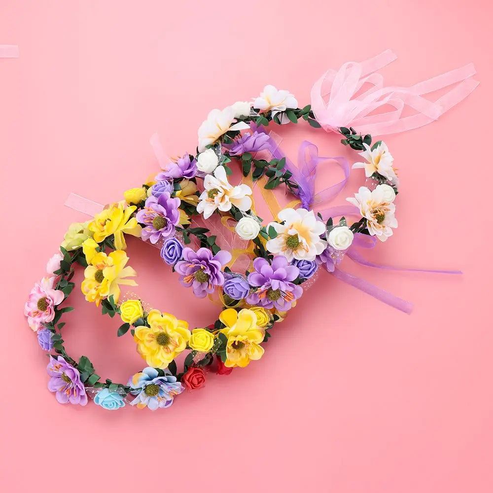 Floral Rose Crown Headband – Adjustable Ribbon Bridal Halo Floral Crown Headband Axl