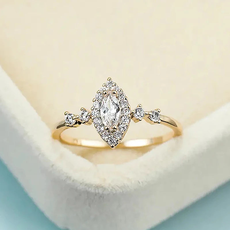 Huitan Marquise CZ Bridal Wedding Ring – Gold Tone Band Bridal Fashion Ring Axl